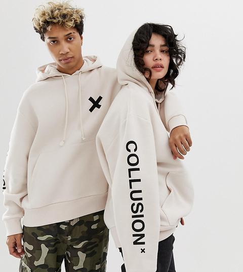 Collusion – Unisex-kapuzenpullover Mit Logo In Gebrochenem Weiß