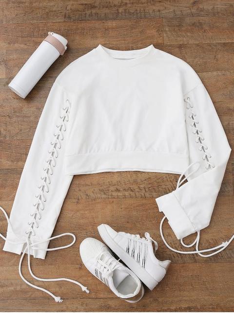 Cropped Lace Up Sleeve Sudadera