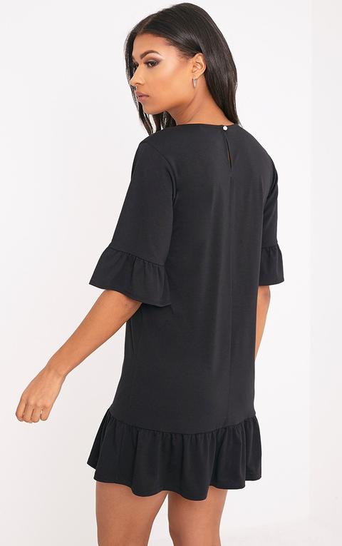 Manuliaa Black Jersey Frill Hem Shift Dress