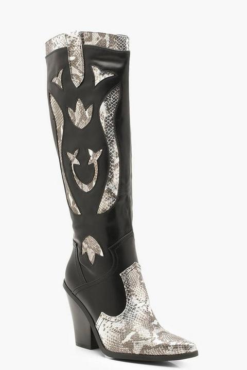 Over The Knee Snake Panel Cowboy Boots
