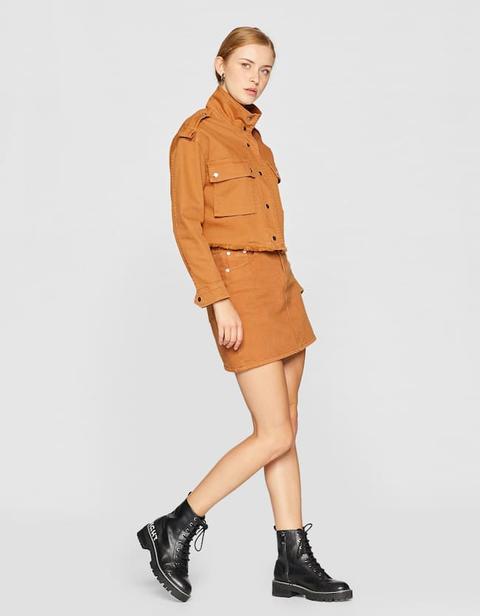 Giubbotto Di Jeans Utility Cammello Scuro