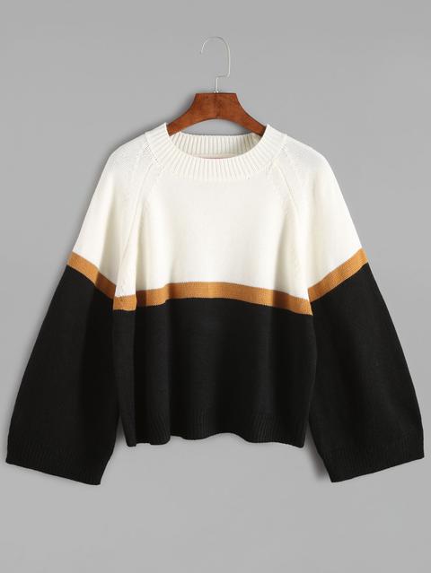 Color Block Raglan Sleeve Sweater