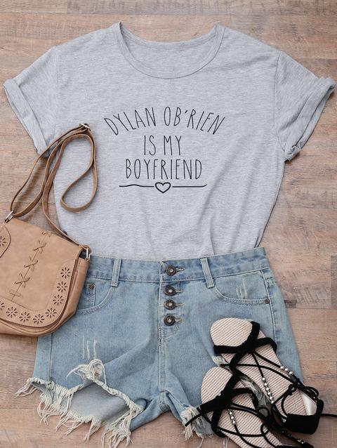 Short Sleeve Letter Print Boyfriend T-shirt