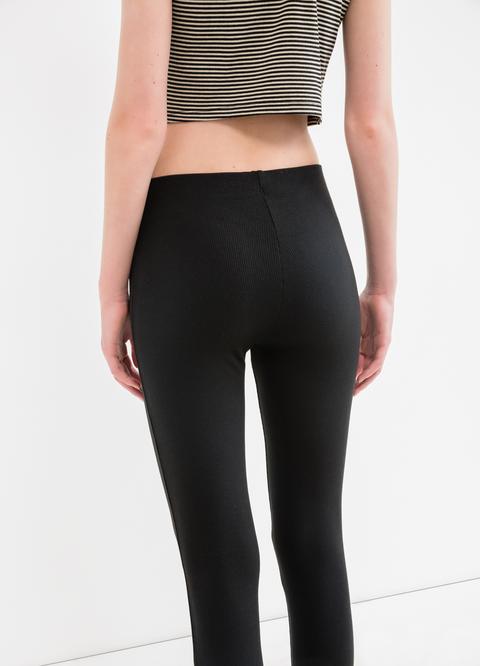 Leggings Stretch A Costina Tinta Unita