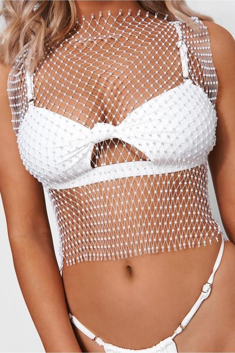 White Diamante Crop Top