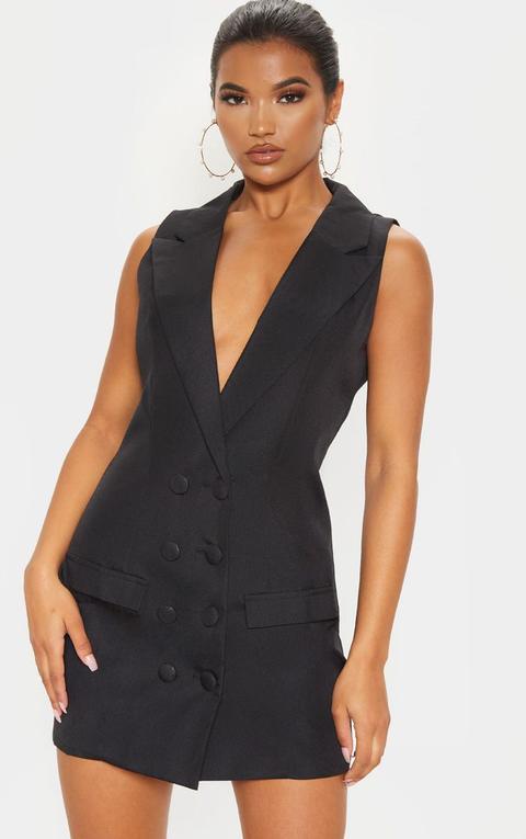 Black Extreme Plunge Sleeveless Blazer Dress