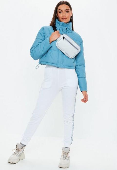 blue oversized puffer jacket