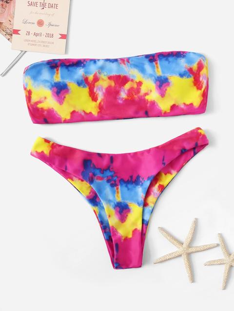 Bandeau De Tie Dye Con Set De Bikini