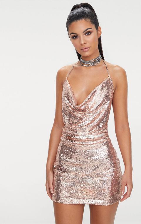 rose gold sequin dress pretty little thing