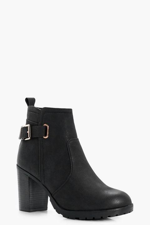 Buckle Trim Cleated Heeled Boots