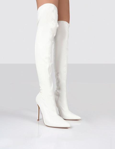 Confidence White Stiletto Heeled Over The Knee Pu Boots