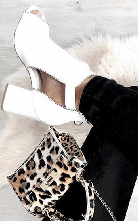 Ronnie Cut Out Block Heel Boots In White
