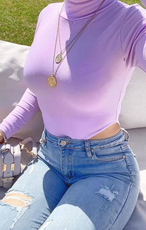 Lilac Long Sleeve High Rise Bodysuit - Zoey
