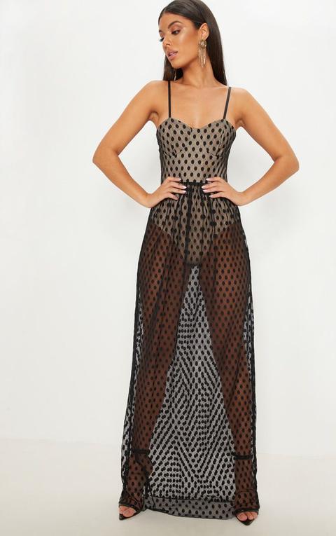 Black Spotty Mesh Sheer Maxi Dress