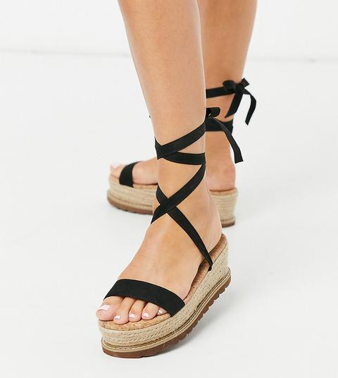 Sandalias De Esparto Con Plataforma Plana Anudadas A La Pierna De Corte Ancho En Negro Winnie De Asos Design