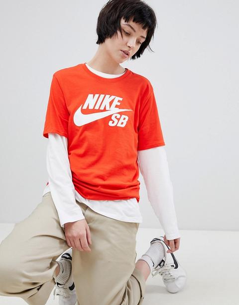 Nike Sb - T-shirt Rossa Con Logo Bianco - Rosso