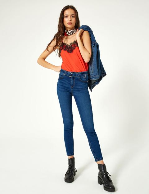 Jeans Blu Denim Con Cintura