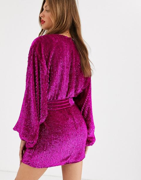 oversized blouson sleeve mini dress in sequin