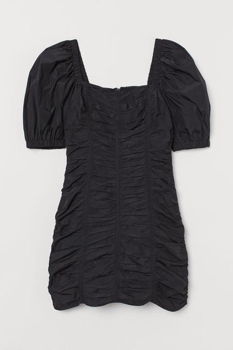 Vestido Con Mangas Abullonadas - Negro