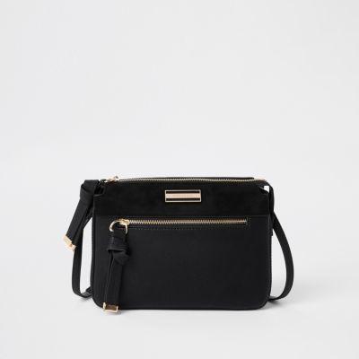 Black Triple Compartment Crossbody Bag