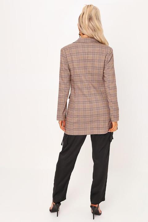 Brown Check Longline Blazer