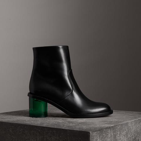 Two-tone Leather Block-heel Boots
