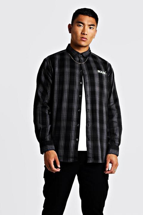 Mens Grey Man Oversized Long Sleeve Check Shirt, Grey