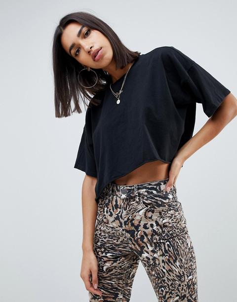 Asos Design - T-shirt Corta Oversize Con Fondo Arrotondato - Nero