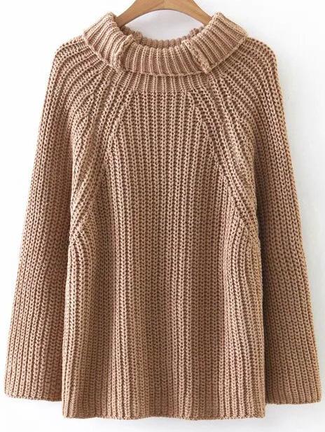 Khaki Turtleneck Raglan Sleeve Sweater