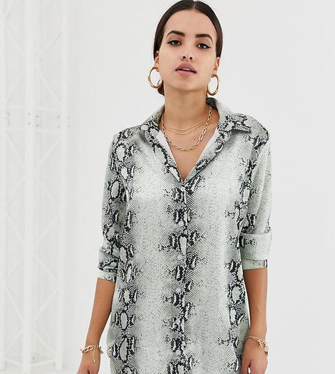 Missguided Satin Shirt In Grey Snake