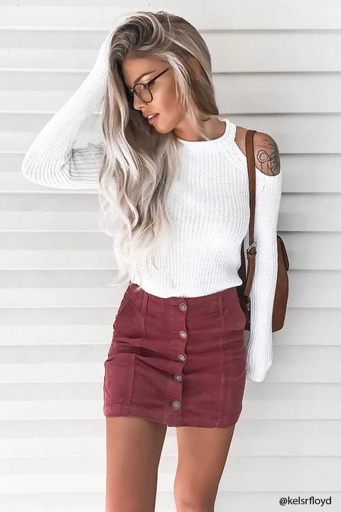 Ribbed Open-shoulder Sweater