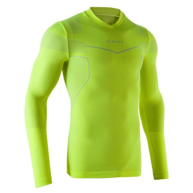 Camiseta Térmica Transpirable Fútbol Keepdry 500 Manga Larga Adultos  Amarillo Flúor Kipsta de Decathlon en 21 Buttons