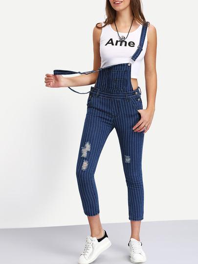 Tuta In Denim A Righe Strappate