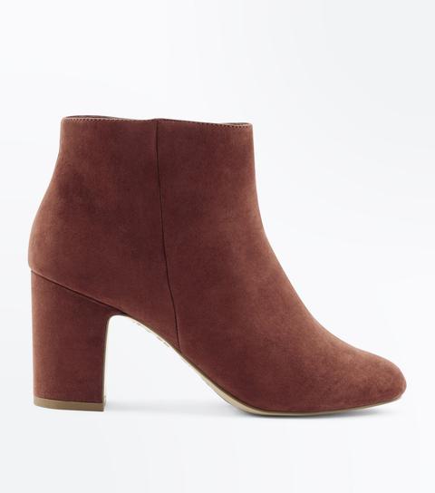 Wide Fit Rust Suedette Block Heel Ankle Boots New Look