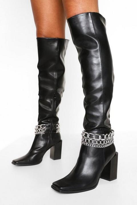 Chain Detail High Leg Boot - Noir - 36, Noir