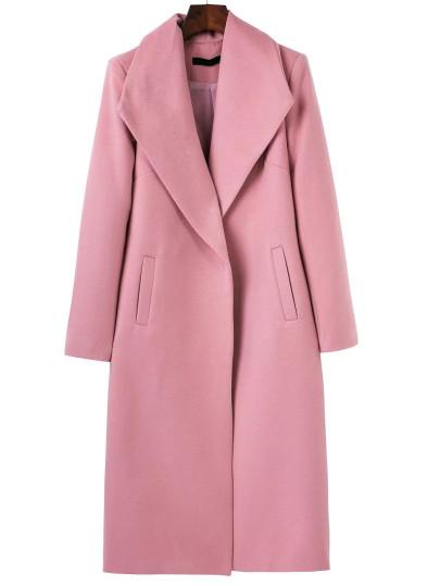 Cappotto Collare Forma Scialle Linea Lunga Rosa