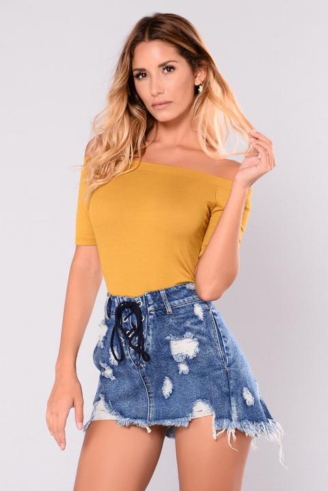 Avery Off Shoulder Bodysuit - Dark Mustard