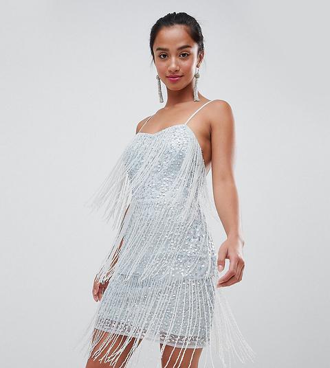 Asos Design Petite - Vestitino Con Frange E Paillettes - Grigio