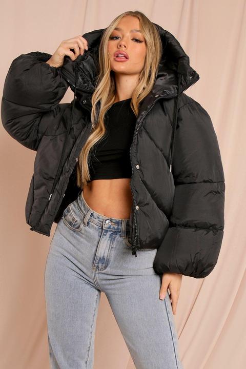 Oversized Sleeve Hooded Puffer Jacket