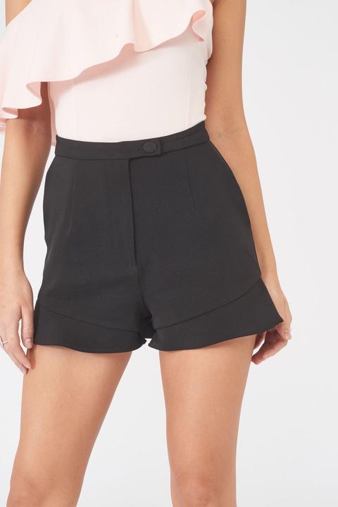 High Waisted Frill Hem Shorts In Black