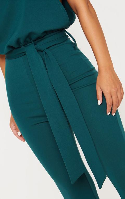 scuba high neck tie waist jumpsuit