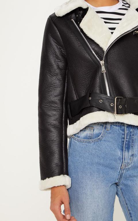 cropped pu aviator jacket