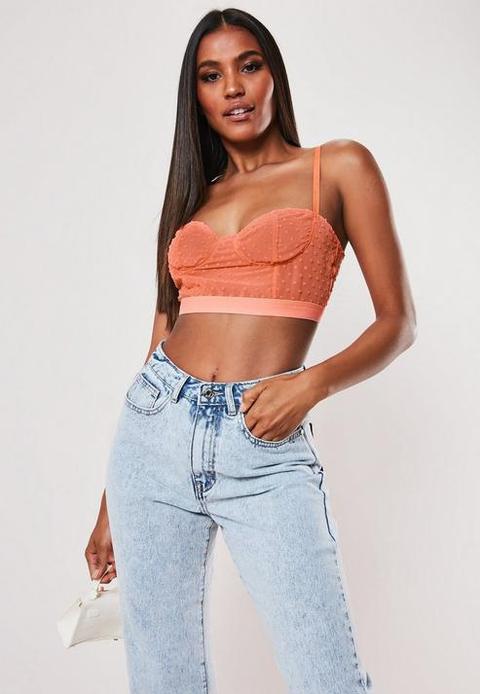 Orange Dobby Lace Mesh Bralet, Orange