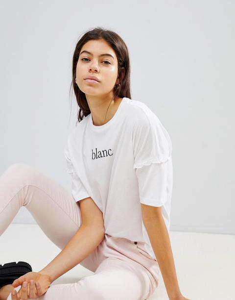 Noisy May Blanc Tee With Frill Sleeve - White