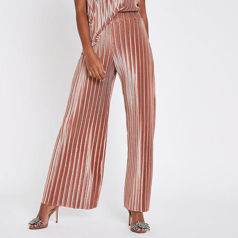 Pink Velvet Plisse Wide Leg Trousers
