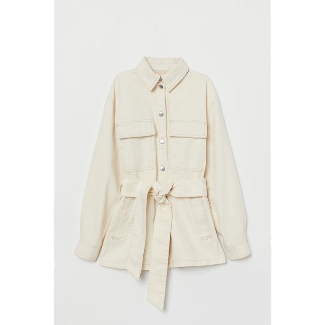 tie belt denim shirt