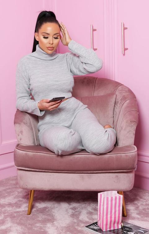 Grey High Neck Cropped Loungewear Set - Ella