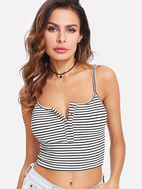 Camisola De Rayas Con Botón En La Parte Delantera