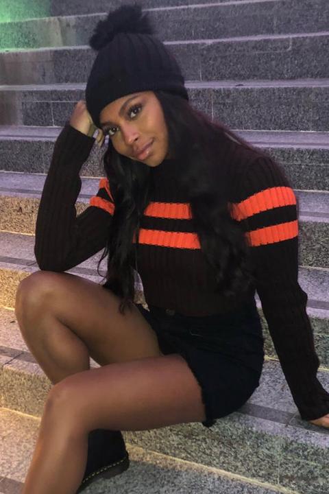 Brown Stripe Crop Knitted Jumper