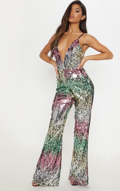 Multi Sequin Plunge Jumpsuit